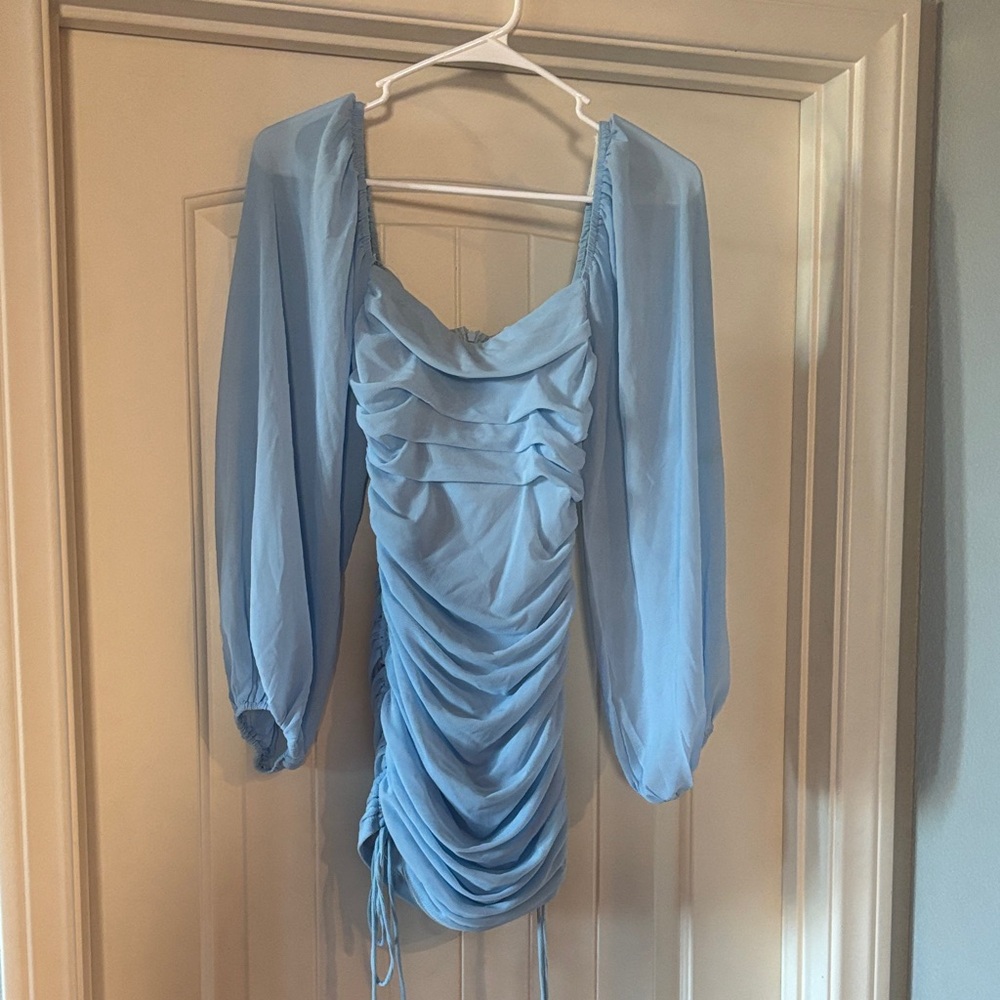 Elegant Blue Ruched Mini Dress
